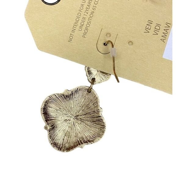 Boho Ethnic Dangle Earrings Antiqued Goldtone 2 Inch L - Picture 6 of 7